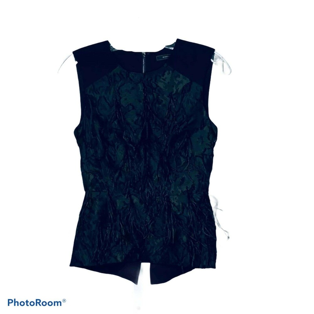 BCBGMaxazria Women's Top Cailin Feathers Black Burnout Jacquard Size XXS $265